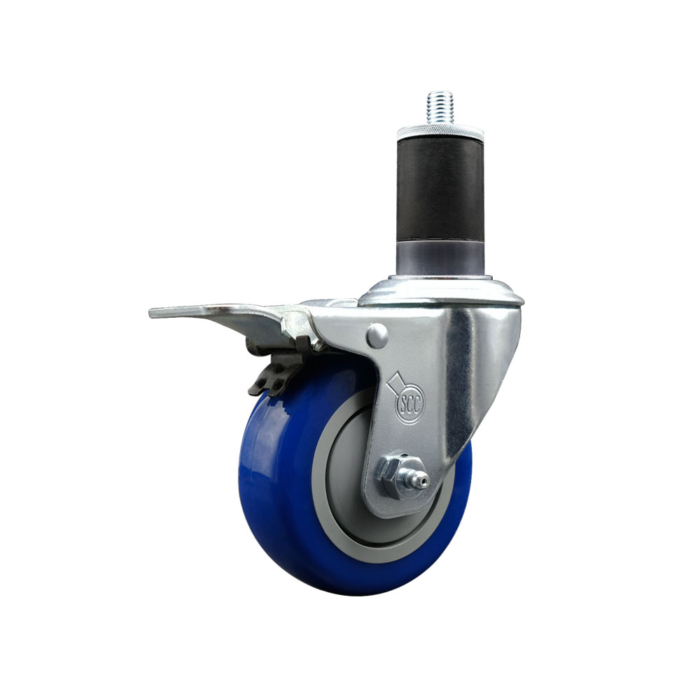 Polyurethane Expanding Stem Swivel Caster with 3.5 Inch Blue Wheel and 1-5/8" Stem & Total Locking Brake - 300 lbs. Capacity Per Caster - Service Caster Brand — photo 1