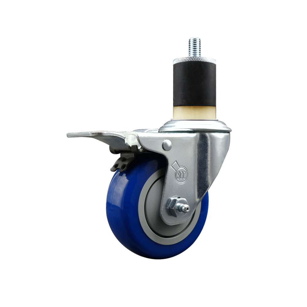 Polyurethane Expanding Stem Swivel Caster with 3.5 Inch Blue Wheel and 1-7/8" Stem & Total Locking Brake - 300 lbs. Capacity Per Caster - Service Caster Brand — photo 1