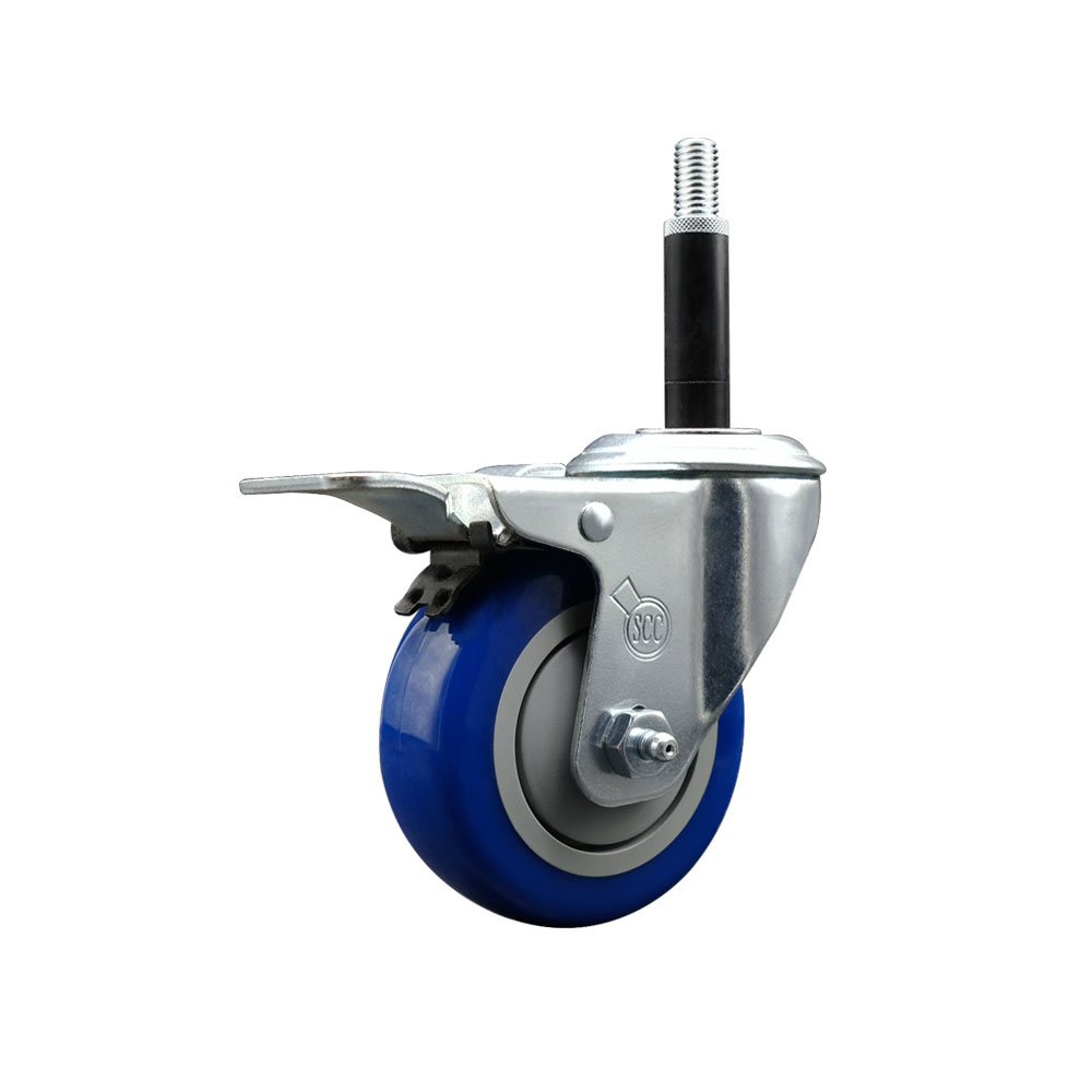 Stainless Steel Polyurethane Expanding Stem Swivel Caster with 3.5 Inch Blue Wheel and 3/4" Stem & Total Locking Brake - 300 lbs. Capacity Per Caster - Service Caster Brand — photo 1