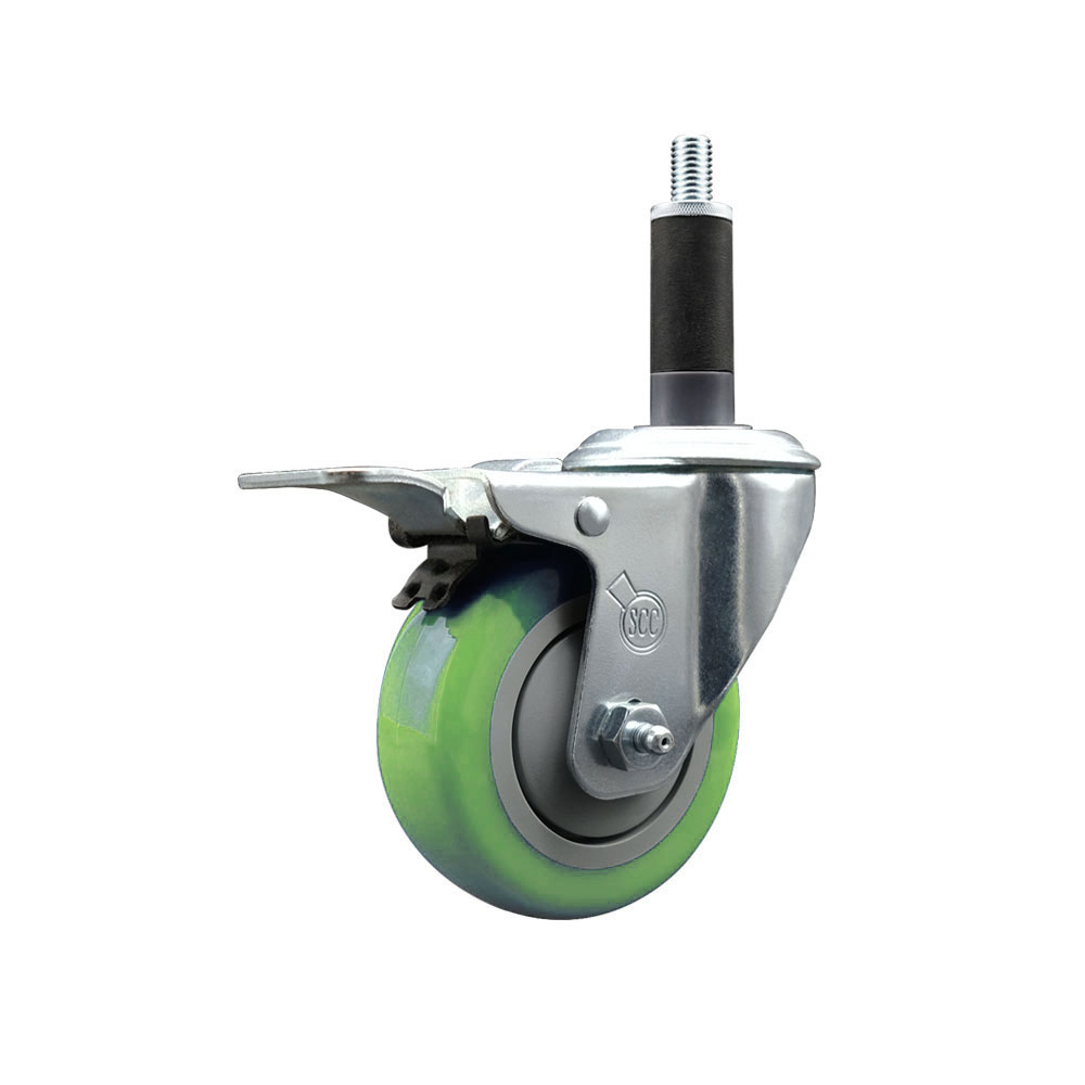Polyurethane Expanding Stem Swivel Caster with 3.5 Inch Green Wheel and 1" Stem & Total Locking Brake - 300 lbs. Capacity Per Caster - Service Caster Brand — photo 1
