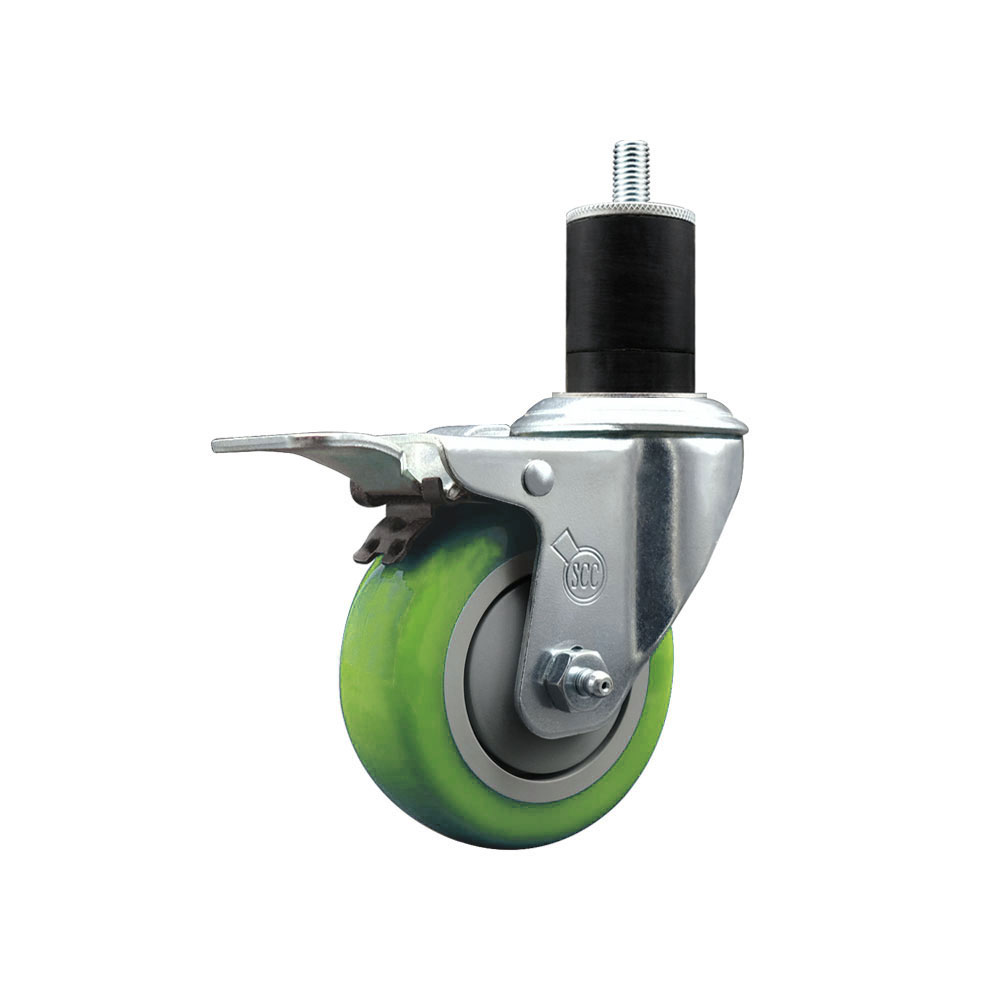 Polyurethane Expanding Stem Swivel Caster with 3.5 Inch Green Wheel and 1-3/4" Stem & Total Locking Brake - 300 lbs. Capacity Per Caster - Service Caster Brand — photo 1