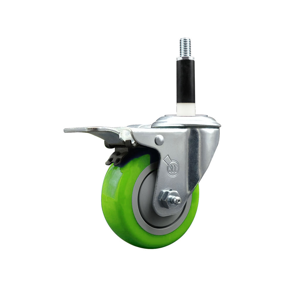 Stainless Steel Polyurethane Expanding Stem Swivel Caster with 3.5 Inch Green Wheel and 7/8" Stem & Total Locking Brake - 300 lbs. Capacity Per Caster - Service Caster Brand — photo 1