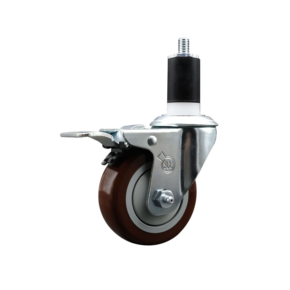 Stainless Steel Polyurethane Expanding Stem Swivel Caster with 3.5 Inch Maroon Wheel and 1-1/2" Stem & Total Locking Brake - 300 lbs. Capacity Per Caster - Service Caster Brand — photo 1