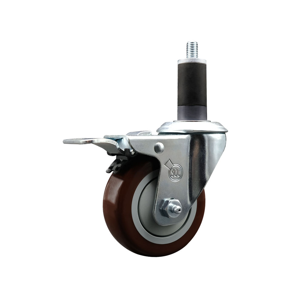Stainless Steel Polyurethane Expanding Stem Swivel Caster with 3.5 Inch Maroon Wheel and 1-1/4" Stem & Total Locking Brake - 300 lbs. Capacity Per Caster - Service Caster Brand — photo 1