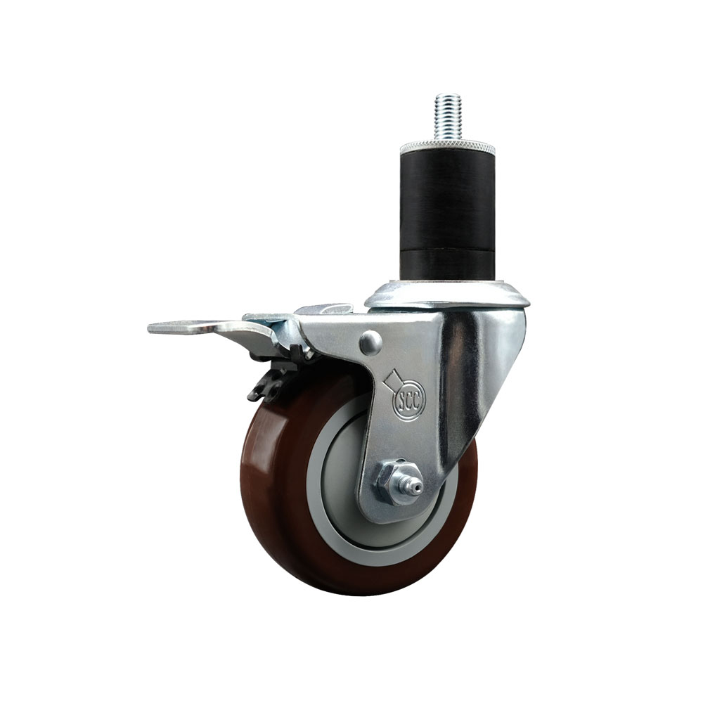 Stainless Steel Polyurethane Expanding Stem Swivel Caster with 3.5 Inch Maroon Wheel and 1-3/4" Stem & Total Locking Brake - 300 lbs. Capacity Per Caster - Service Caster Brand — photo 1