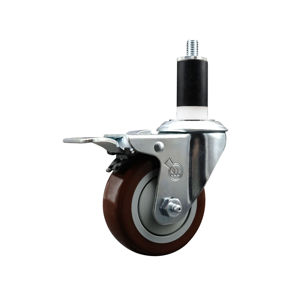 Polyurethane Expanding Stem Swivel Caster with 3.5 Inch Maroon Wheel and 1-3/8" Stem & Total Locking Brake - 300 lbs. Capacity Per Caster - Service Caster Brand — photo 1
