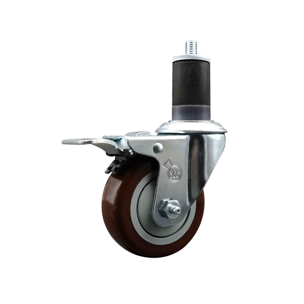 Stainless Steel Polyurethane Expanding Stem Swivel Caster with 3.5 Inch Maroon Wheel and 1-5/8" Stem & Total Locking Brake - 300 lbs. Capacity Per Caster - Service Caster Brand — photo 1