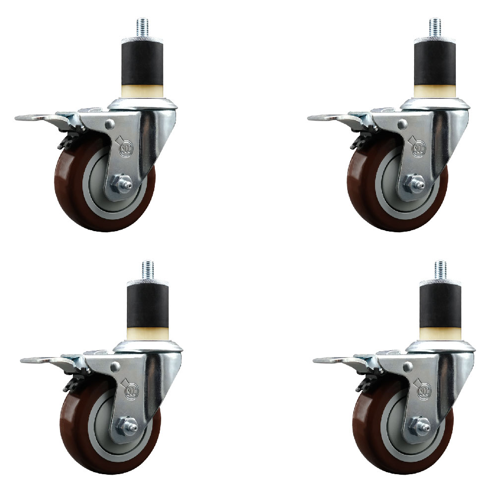 Polyurethane Swivel Expanding Stem Caster Set of 4 with 3.5 Inch Maroon Wheels and 1-7/8" Stems - Includes 4 Swivel with Total Locking Brakes - 300 lbs. Capacity Per Caster - Service Caster Brand — photo 1