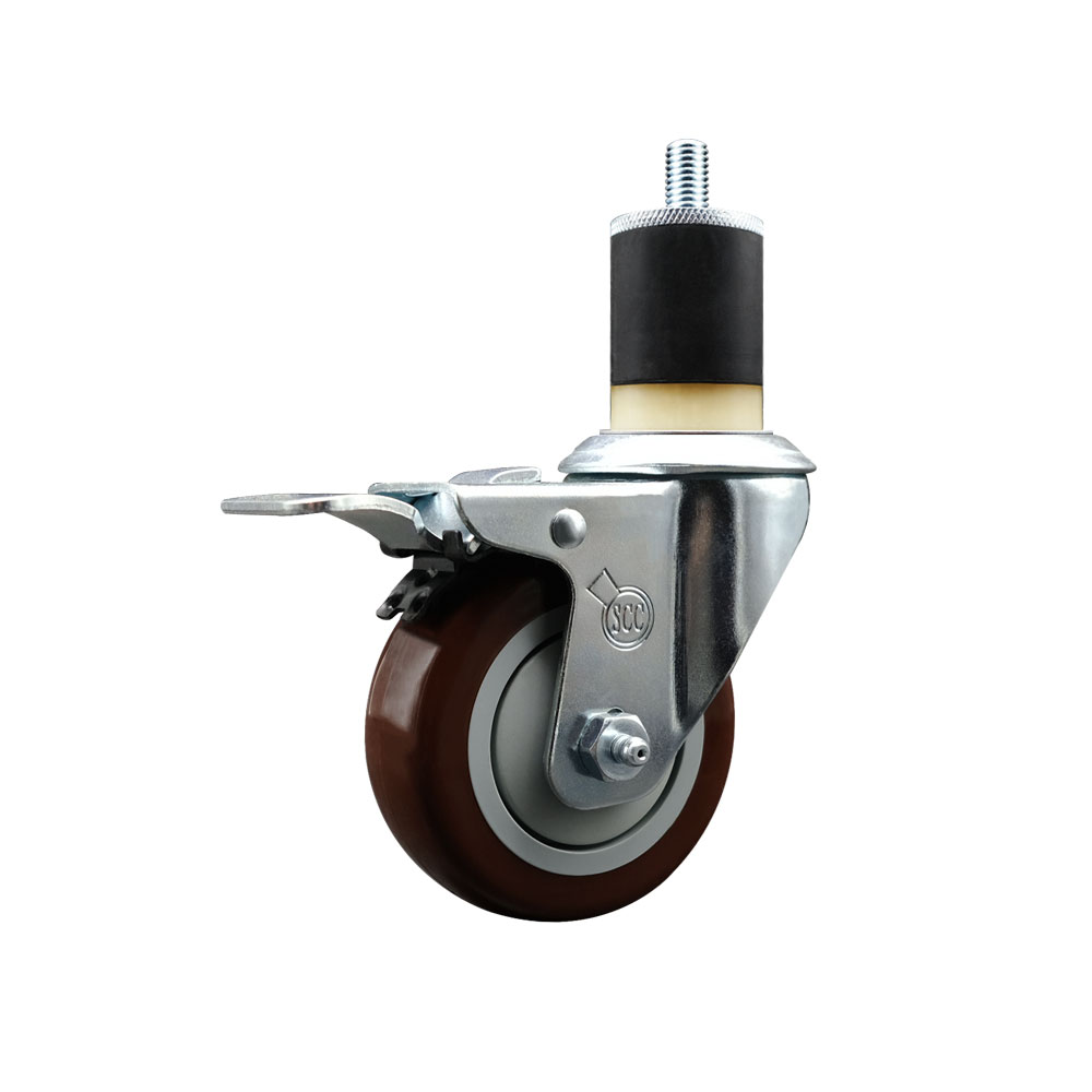 Polyurethane Expanding Stem Swivel Caster with 3.5 Inch Maroon Wheel and 1-7/8" Stem & Total Locking Brake - 300 lbs. Capacity Per Caster - Service Caster Brand — photo 1