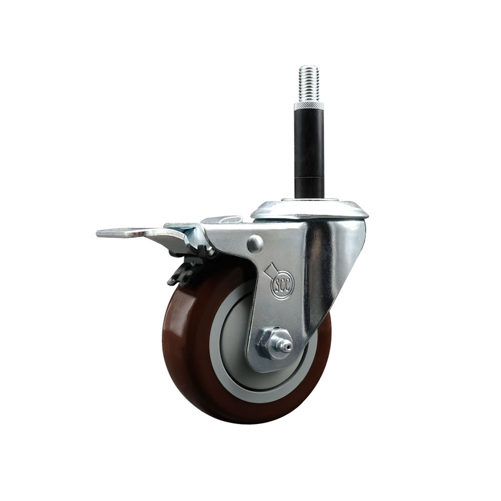 Stainless Steel Polyurethane Expanding Stem Swivel Caster with 3.5 Inch Maroon Wheel and 3/4" Stem & Total Locking Brake - 300 lbs. Capacity Per Caster - Service Caster Brand — photo 1