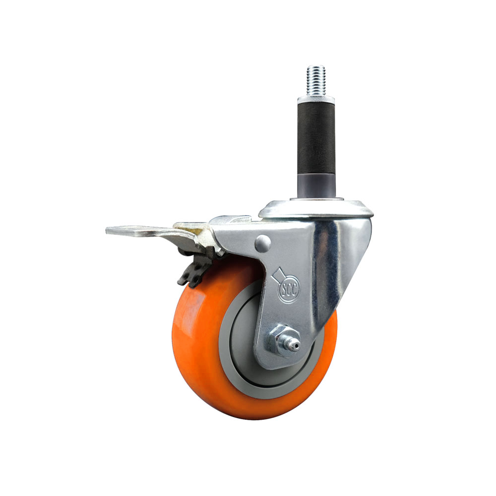 Stainless Steel Polyurethane Expanding Stem Swivel Caster with 3.5 Inch Orange Wheel and 1" Stem & Total Locking Brake - 300 lbs. Capacity Per Caster - Service Caster Brand — photo 1