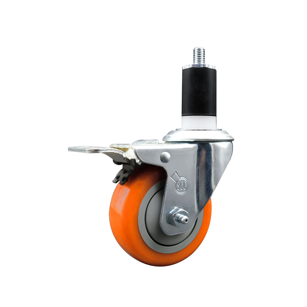 Stainless Steel Polyurethane Expanding Stem Swivel Caster with 3.5 Inch Orange Wheel and 1-1/2" Stem & Total Locking Brake - 300 lbs. Capacity Per Caster - Service Caster Brand — photo 1