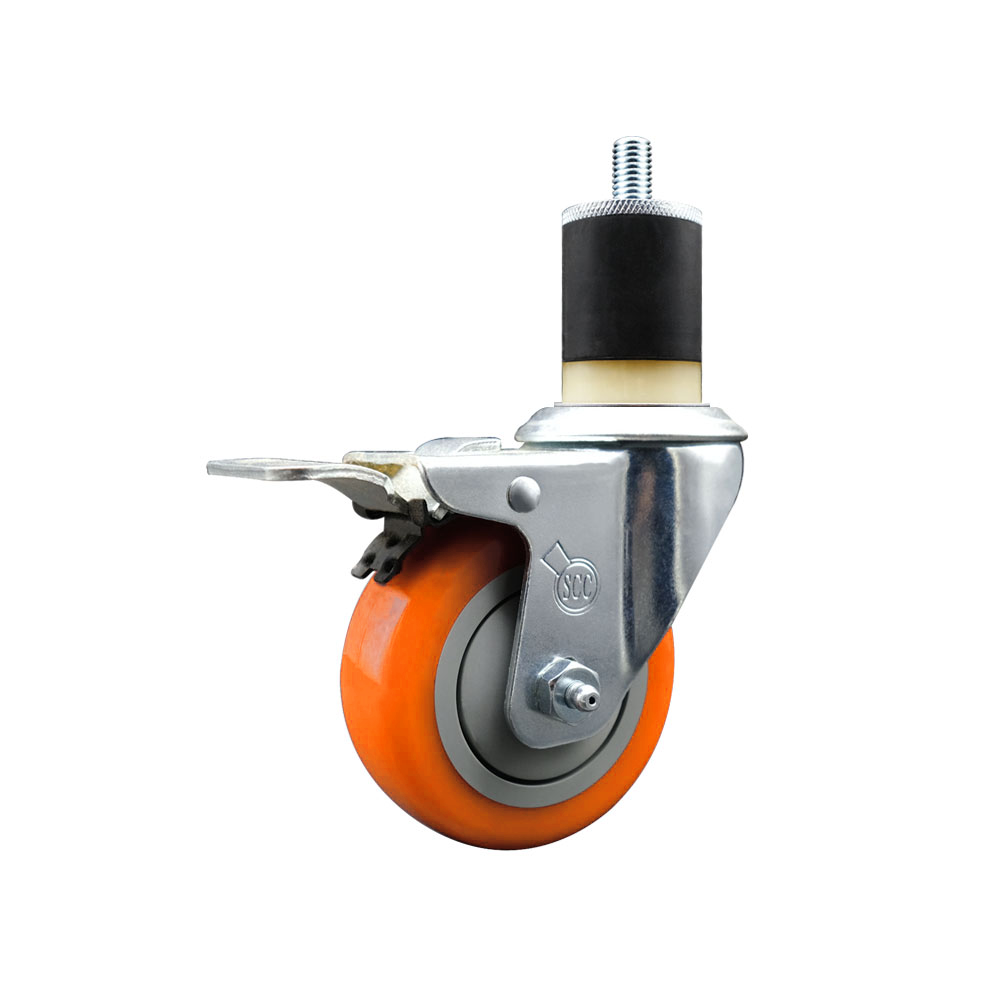 Stainless Steel Polyurethane Expanding Stem Swivel Caster with 3.5 Inch Orange Wheel and 1-7/8" Stem & Total Locking Brake - 300 lbs. Capacity Per Caster - Service Caster Brand — photo 1