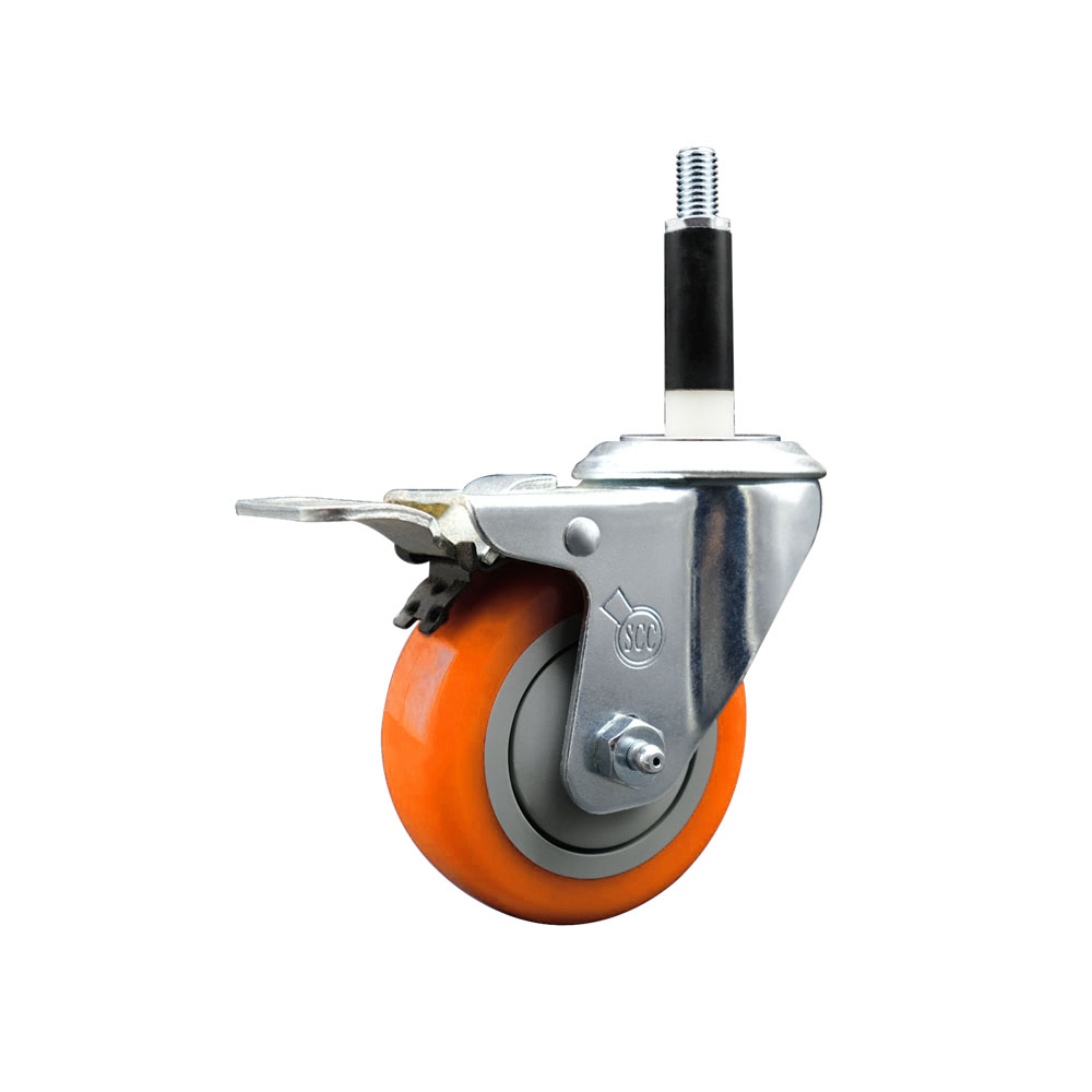 Stainless Steel Polyurethane Expanding Stem Swivel Caster with 3.5 Inch Orange Wheel and 7/8" Stem & Total Locking Brake - 300 lbs. Capacity Per Caster - Service Caster Brand — photo 1