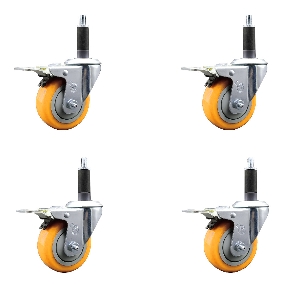 Stainless Steel Polyurethane Swivel Expanding Stem Caster Set of 4 with 3.5 Inch Yellow Wheels and 1" Stems-Includes 4 Swivel with Total Locking Brakes-300lbs. Capacity Per Caster-Service Caster Brand — photo 1