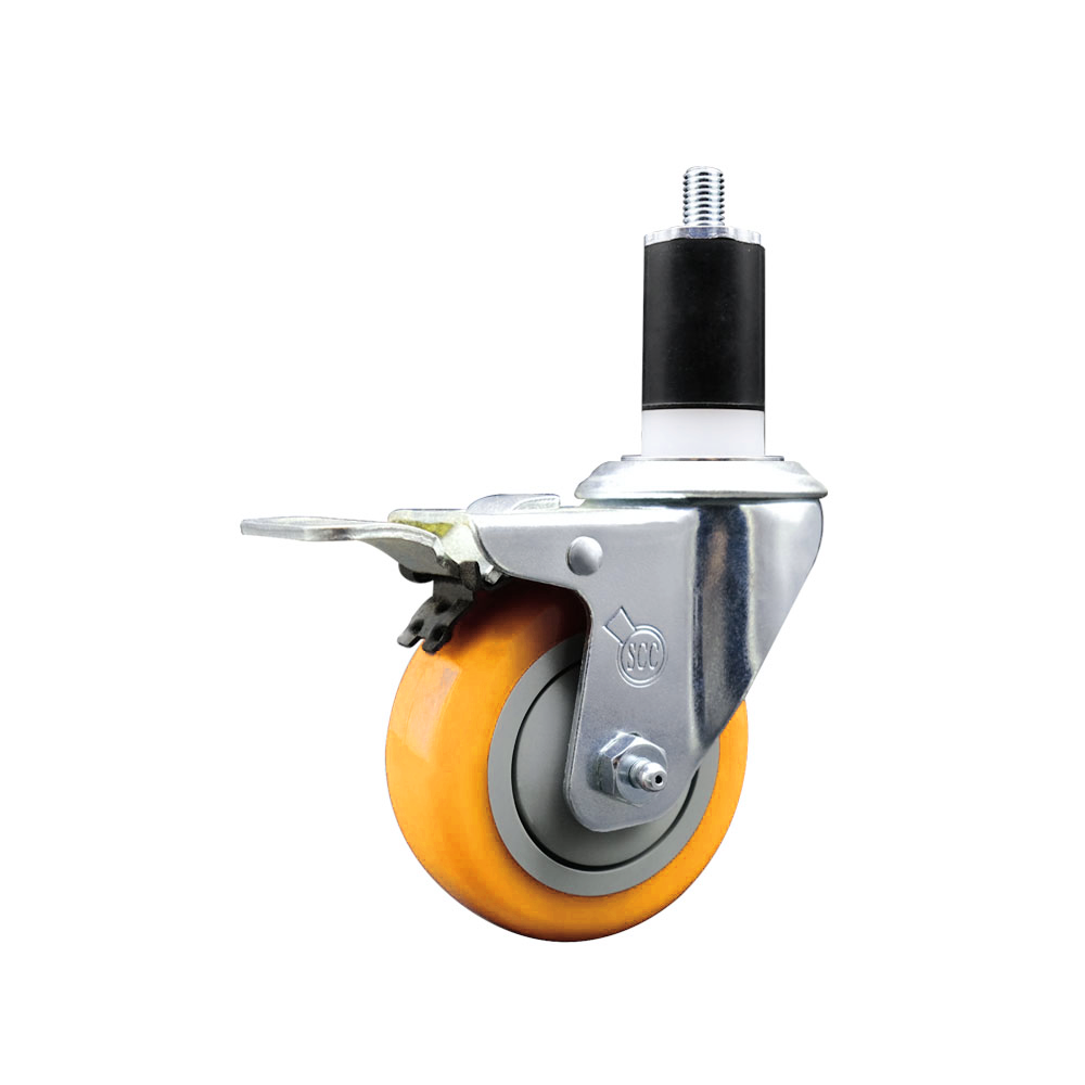 Polyurethane Swivel Stem Caster with 3.5 Inch Yellow Caster Wheel and Total Lock Brake - 1-1/2" Expanding Stem - 316 Stainless Steel Caster - 300 lbs. Capacity Per Caster - Service Caster Brand — photo 1