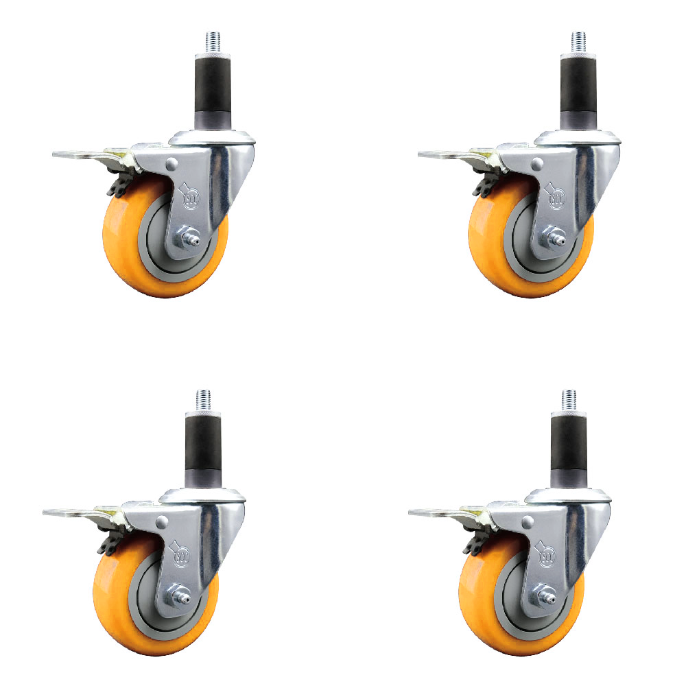 Polyurethane Swivel Expanding Stem Caster Set of 4 with 3.5 Inch Yellow Wheels and 1-1/4" Stems - Includes 4 Swivel with Total Locking Brakes - 300 lbs. Capacity Per Caster - Service Caster Brand — photo 1