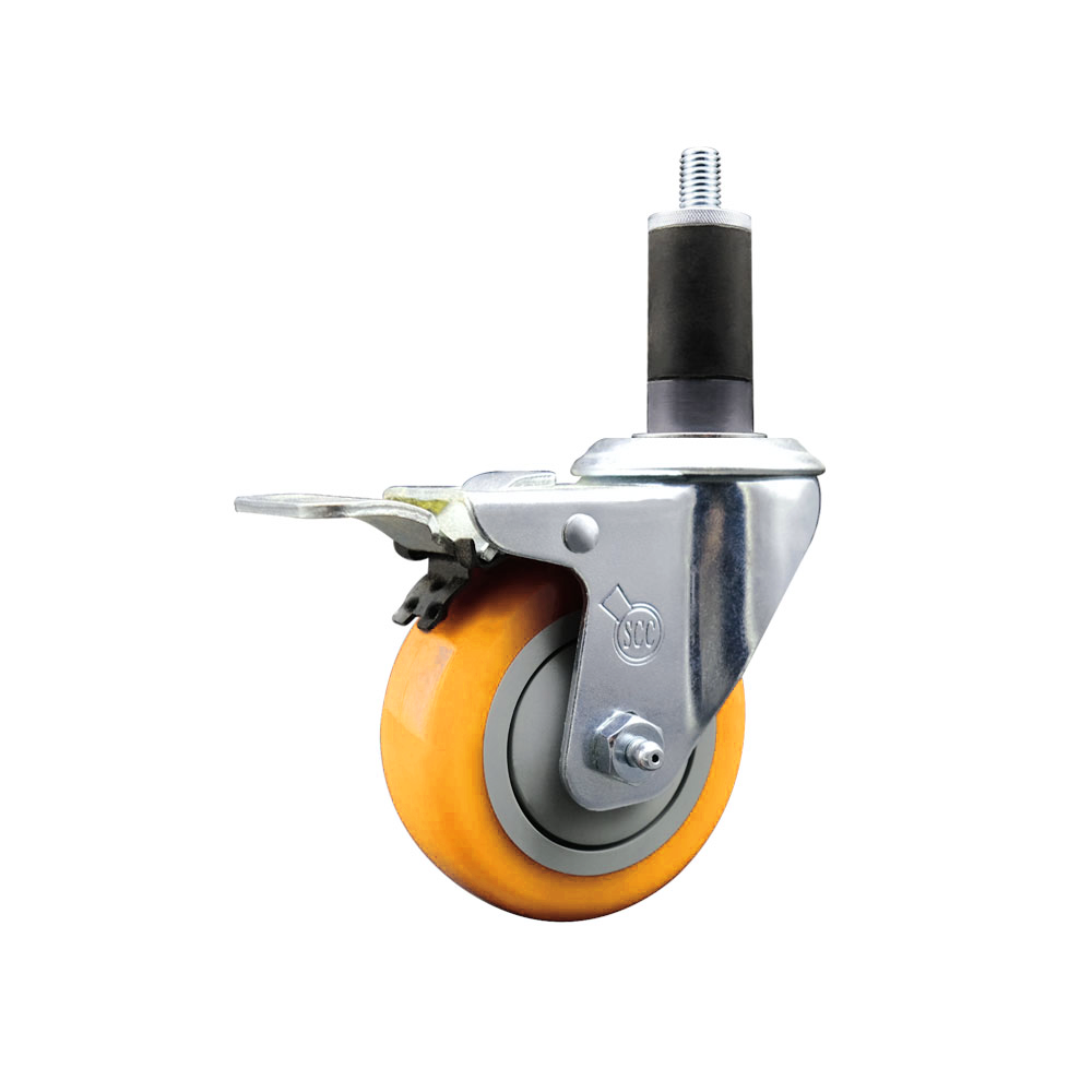 Polyurethane Expanding Stem Swivel Caster with 3.5 Inch Yellow Wheel and 1-1/4" Stem & Total Locking Brake - 300 lbs. Capacity Per Caster - Service Caster Brand — photo 1