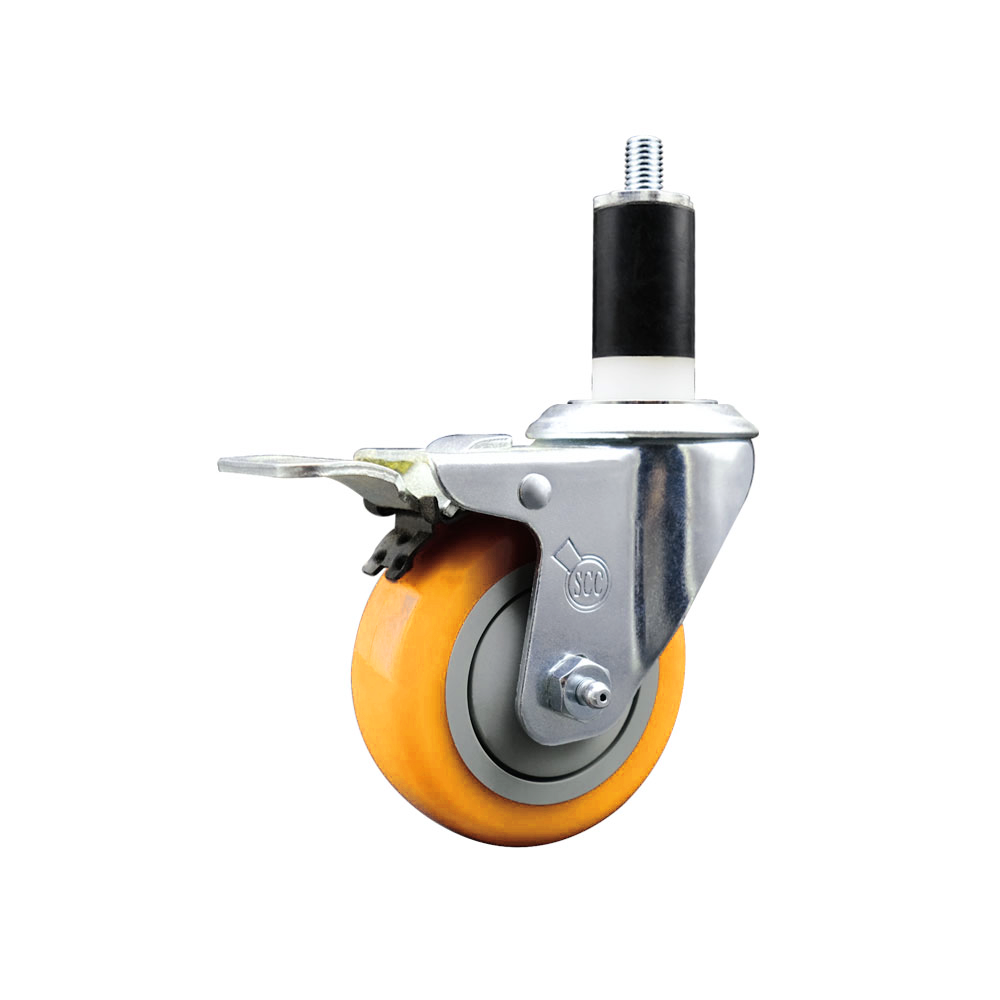 Polyurethane Expanding Stem Swivel Caster with 3.5 Inch Yellow Wheel and 1-3/8" Stem & Total Locking Brake - 300 lbs. Capacity Per Caster - Service Caster Brand — photo 1