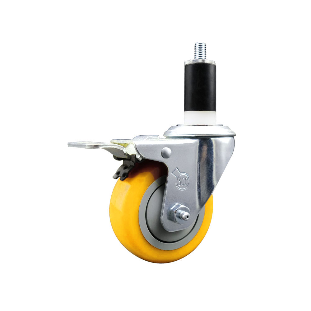 Polyurethane Swivel Stem Caster with 3.5 Inch Yellow Caster Wheel and Total Lock Brake - 1-3/8" Expanding Stem - 316 Stainless Steel Caster - 300 lbs. Capacity Per Caster - Service Caster Brand — photo 1