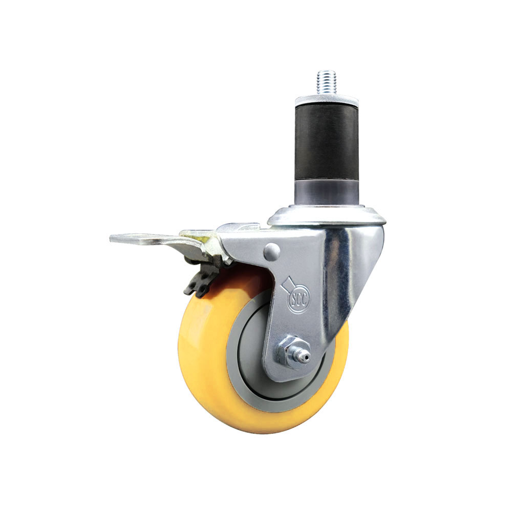 Polyurethane Swivel Stem Caster with 3.5 Inch Yellow Caster Wheel and Total Lock Brake - 1-5/8" Expanding Stem - 316 Stainless Steel Caster - 300 lbs. Capacity Per Caster - Service Caster Brand — photo 1