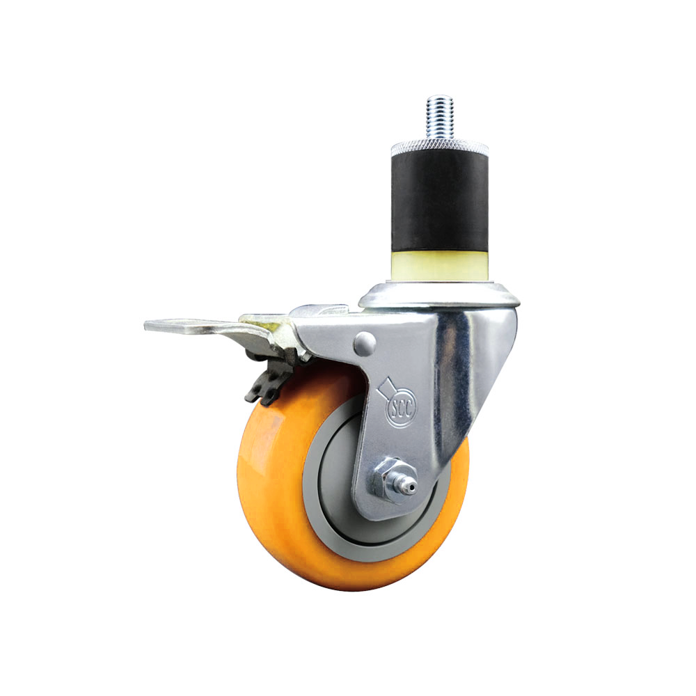 Polyurethane Swivel Stem Caster with 3.5 Inch Yellow Caster Wheel and Total Lock Brake - 1-7/8" Expanding Stem - 316 Stainless Steel Caster - 300 lbs. Capacity Per Caster - Service Caster Brand — photo 1