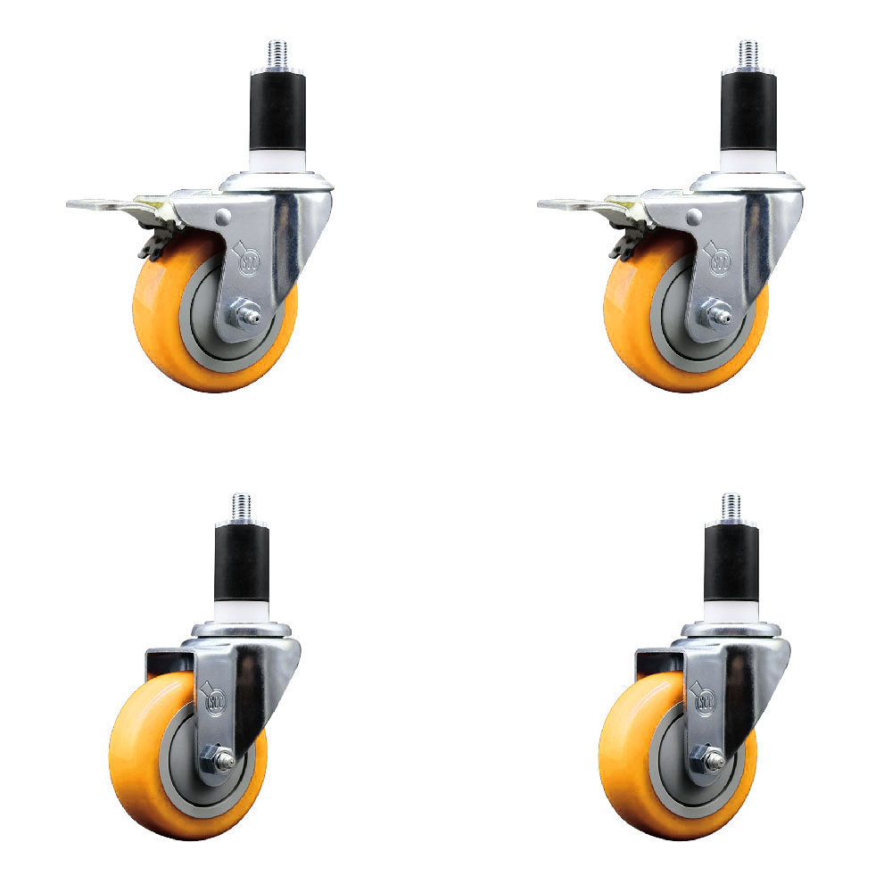 Polyurethane Swivel Stem Caster Set of 4 with 3.5 Inch Yellow Caster Wheels-1-1/2" Expanding Stem-316 Stainless Steel Casters-Includes 2 Swivel with Total Lock Brakes and 2 Swivel-Service Caster Brand — photo 1