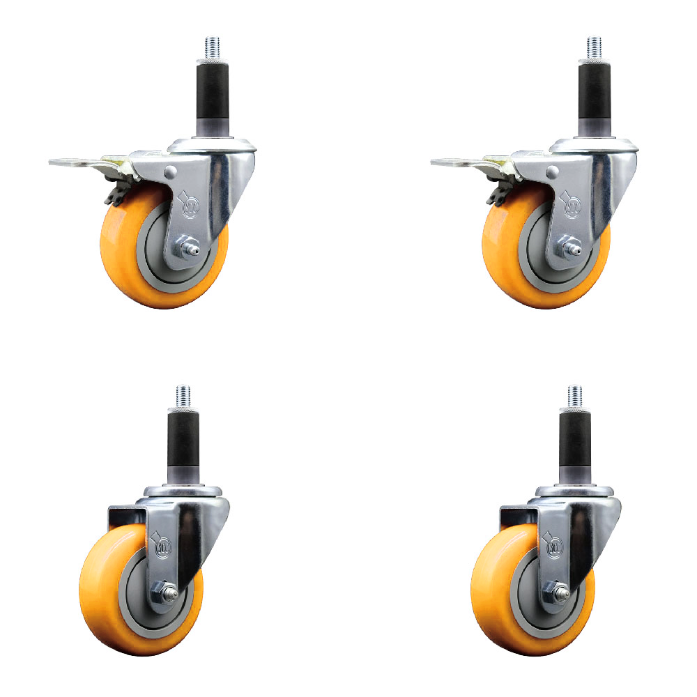Polyurethane Swivel Stem Caster Set of 4 with 3.5 Inch Yellow Caster Wheels-1-1/8" Expanding Stem-316 Stainless Steel Casters-Includes 2 Swivel with Total Lock Brakes and 2 Swivel-Service Caster Brand — photo 1