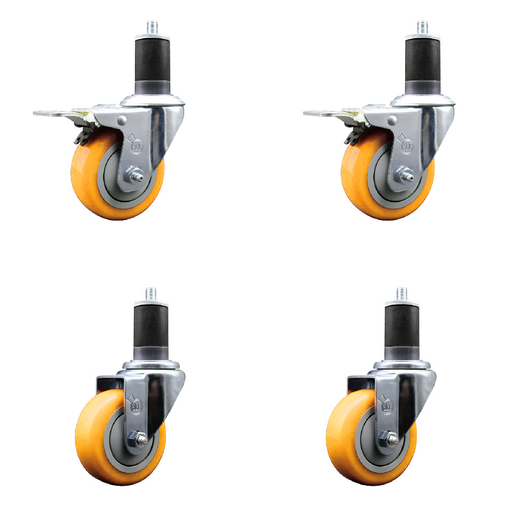 Polyurethane Swivel Stem Caster Set of 4 with 3.5 Inch Yellow Caster Wheels-1-5/8" Expanding Stem-316 Stainless Steel Casters-Includes 2 Swivel with Total Lock Brakes and 2 Swivel-Service Caster Brand — photo 1