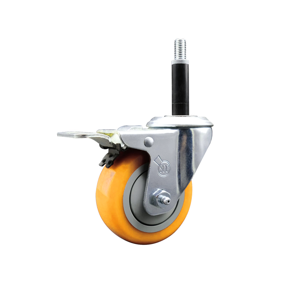 Stainless Steel Polyurethane Expanding Stem Swivel Caster with 3.5 Inch Yellow Wheel and 3/4" Stem & Total Locking Brake - 300 lbs. Capacity Per Caster - Service Caster Brand — photo 1