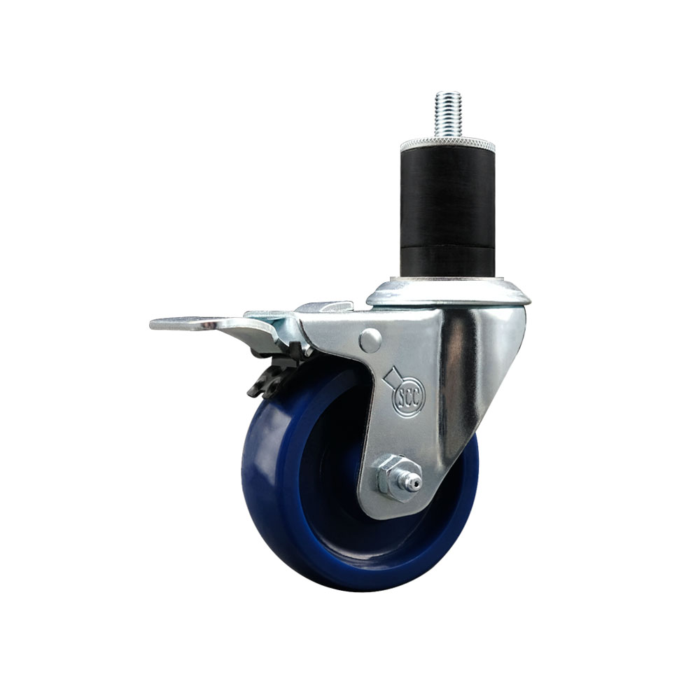 Solid Polyurethane Expanding Stem Swivel Caster with 3.5 Inch Blue Wheel and 1-3/4" Stem & Total Locking Brake - 300 lbs. Capacity Per Caster - Service Caster Brand — photo 1