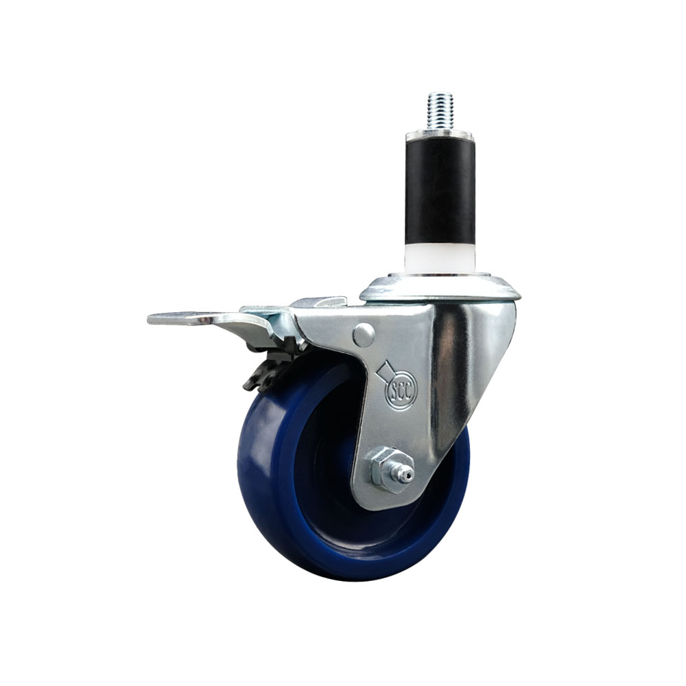 Solid Polyurethane Expanding Stem Swivel Caster with 3.5 Inch Blue Wheel and 1-3/8" Stem & Total Locking Brake - 300 lbs. Capacity Per Caster - Service Caster Brand — photo 1