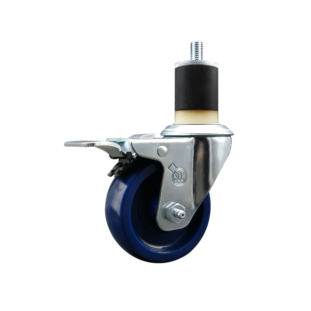 Solid Polyurethane Expanding Stem Swivel Caster with 3.5 Inch Blue Wheel and 1-7/8" Stem & Total Locking Brake - 300 lbs. Capacity Per Caster - Service Caster Brand — photo 1