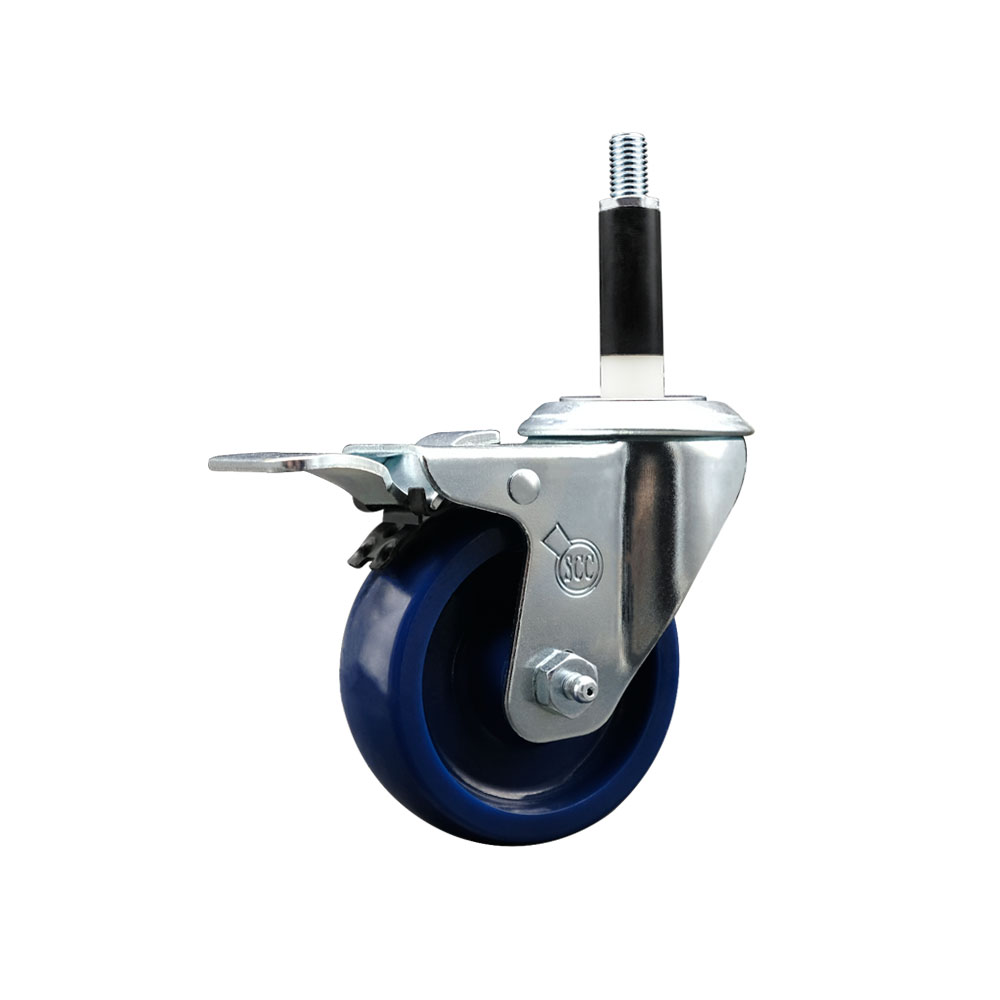 Solid Polyurethane Expanding Stem Swivel Caster with 3.5 Inch Blue Wheel and 7/8" Stem & Total Locking Brake - 300 lbs. Capacity Per Caster - Service Caster Brand — photo 1