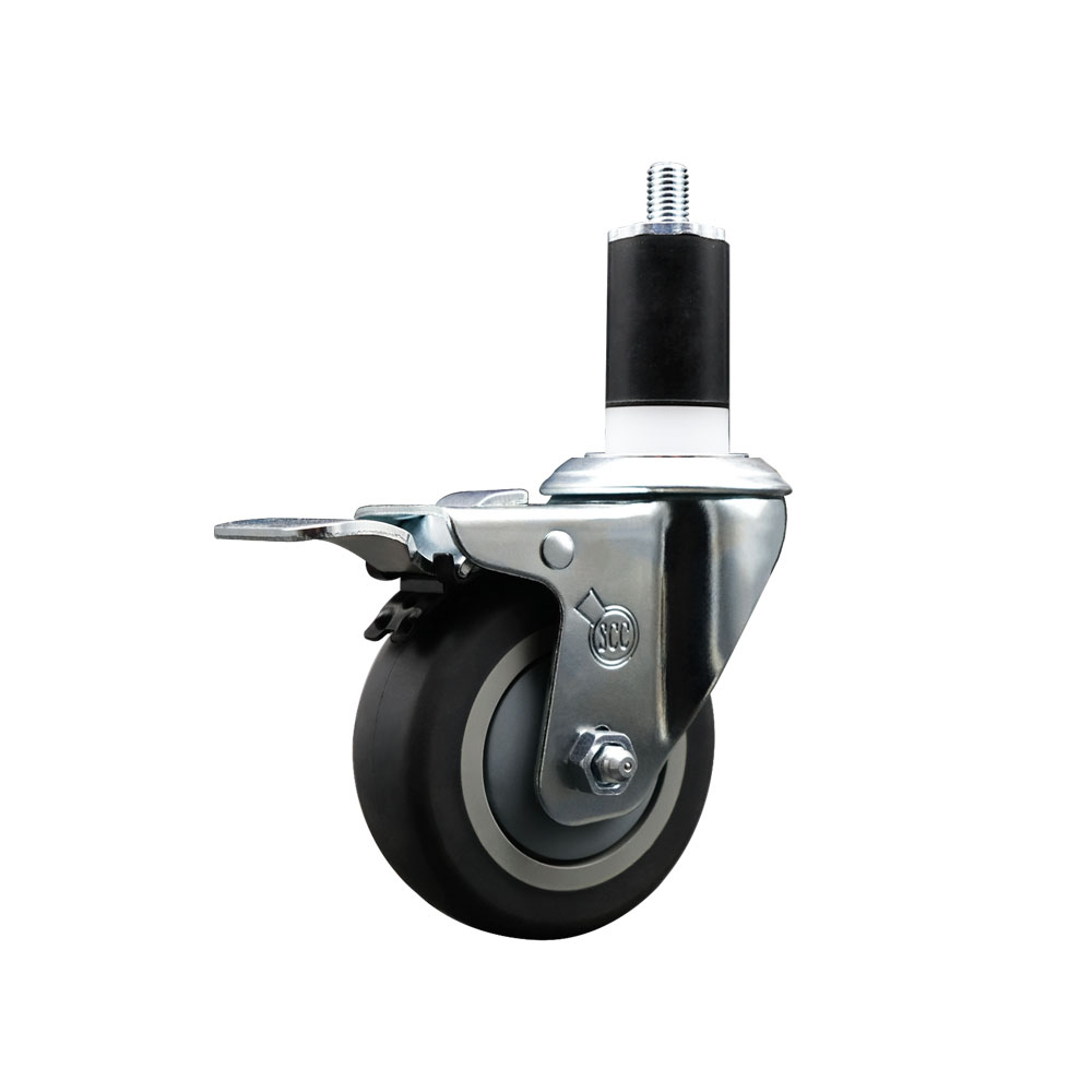 Thermoplastic Rubber Swivel Expanding Stem Swivel Caster with 3.5 Inch Gray Wheel and 1-1/2" Stem & Total Locking Brake - 230 lbs. Capacity Per Caster - Service Caster Brand — photo 1