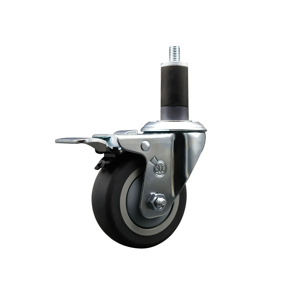 Thermoplastic Rubber Swivel Expanding Stem Swivel Caster with 3.5 Inch Gray Wheel and 1-1/4" Stem & Total Locking Brake - 230 lbs. Capacity Per Caster - Service Caster Brand — photo 1