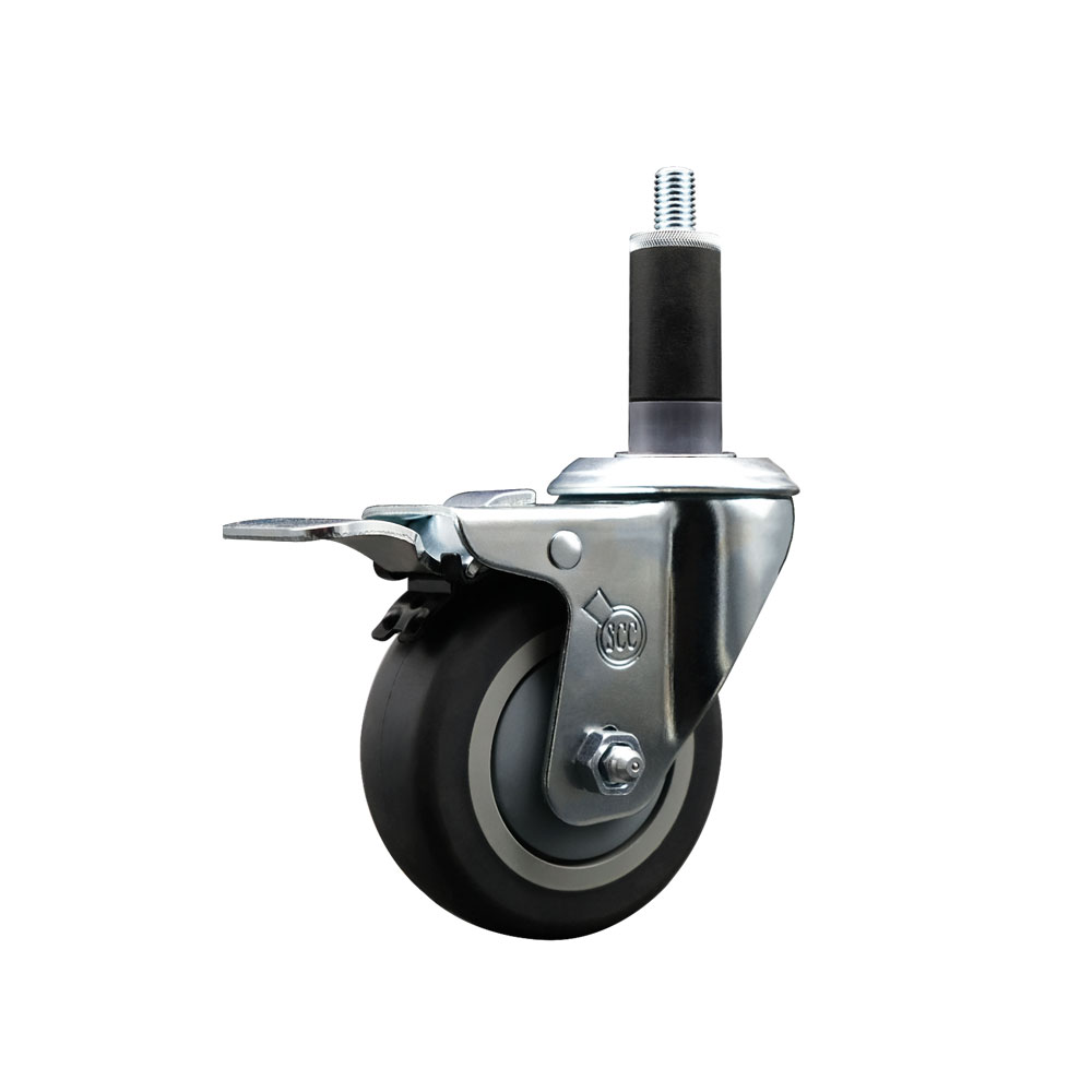 Stainless Steel Thermoplastic Rubber Swivel Expanding Stem Swivel Caster with 3.5 Inch Gray Wheel and 1-1/8" Stem & Total Locking Brake - 230 lbs. Capacity Per Caster - Service Caster Brand — photo 1