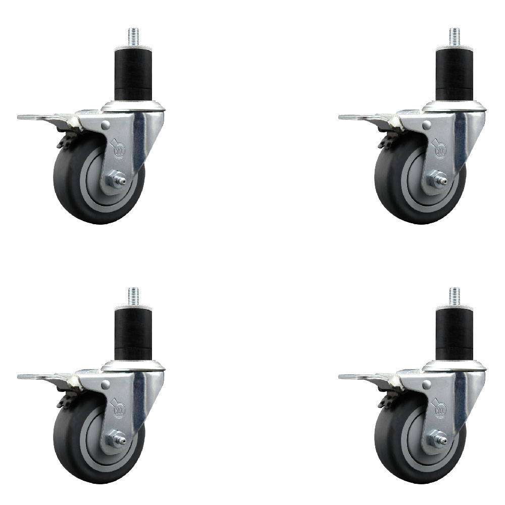 Stainless Steel Thermoplastic Rubber Swivel Expanding Stem Caster Set of 4 with 3.5 Inch Gray Wheels and 1-3/4" Stems-4 Swivel with Total Locking Brakes-230 lb Capacity Per Caster-Service Caster Brand — photo 1