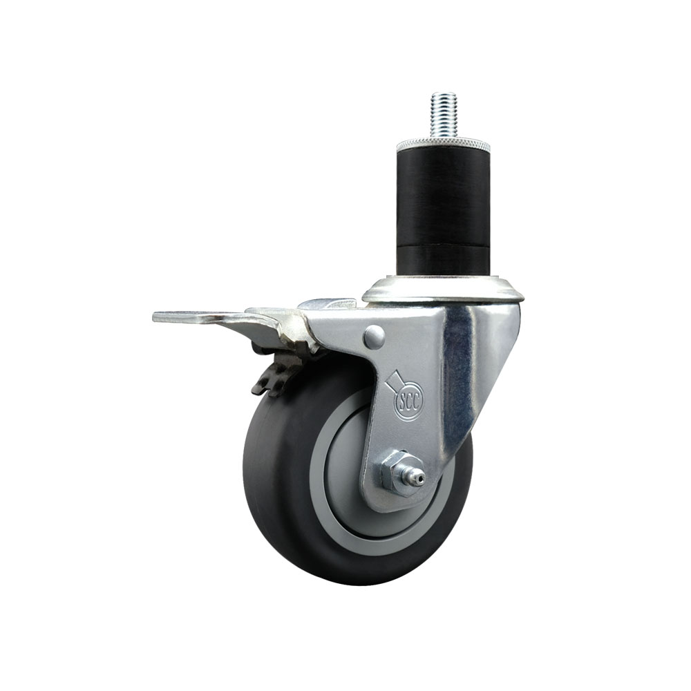 Thermoplastic Rubber Swivel Expanding Stem Swivel Caster with 3.5 Inch Gray Wheel and 1-3/4" Stem & Total Locking Brake - 230 lbs. Capacity Per Caster - Service Caster Brand — photo 1