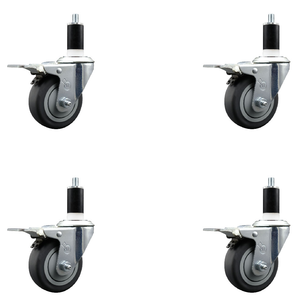 Stainless Steel Thermoplastic Rubber Swivel Expanding Stem Caster Set of 4 with 3.5 Inch Gray Wheels and 1-3/8" Stems-4 Swivel with Total Locking Brakes-230 lb Capacity Per Caster-Service Caster Brand — photo 1