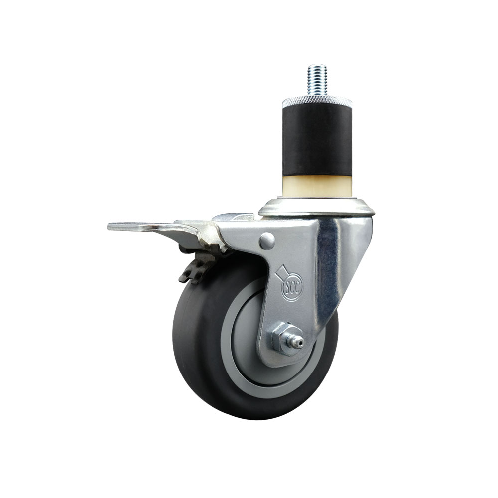 Thermoplastic Rubber Swivel Expanding Stem Swivel Caster with 3.5 Inch Gray Wheel and 1-7/8" Stem & Total Locking Brake - 230 lbs. Capacity Per Caster - Service Caster Brand — photo 1