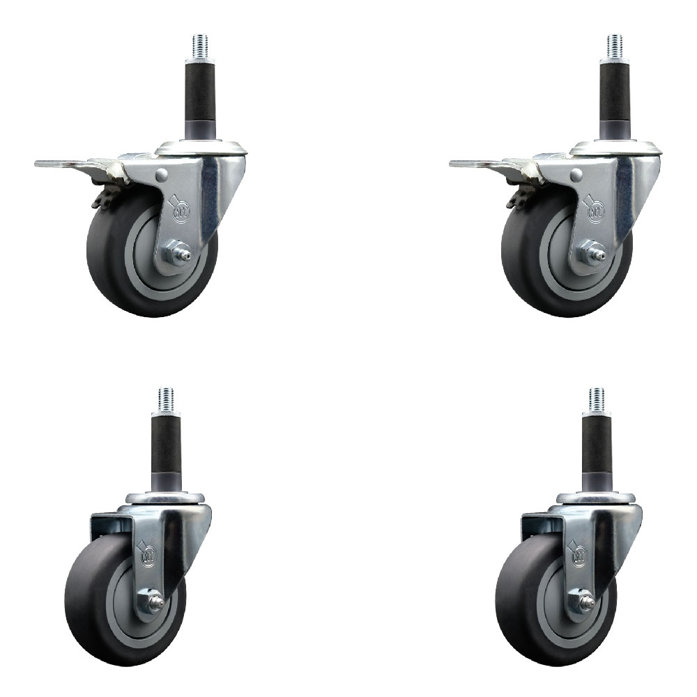 Stainless Steel Thermoplastic Rubber Swivel Expanding Stem Caster Set of 4 with 3.5 Inch Gray Wheels and 1" Stems - Includes 2 with Total Locking Brakes - 920 lbs Total Capacity - Service Caster Brand — photo 1