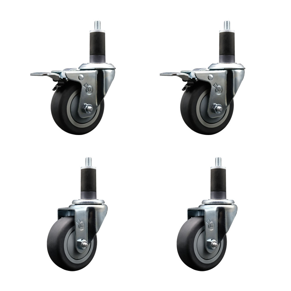 Stainless Steel Thermoplastic Rubber Swivel Expanding Stem Caster Set of 4 with 3.5 Inch Gray Wheels and 1-1/4" Stems - 2 with Total Locking Brakes - 920 lbs Total Capacity - Service Caster Brand — photo 1