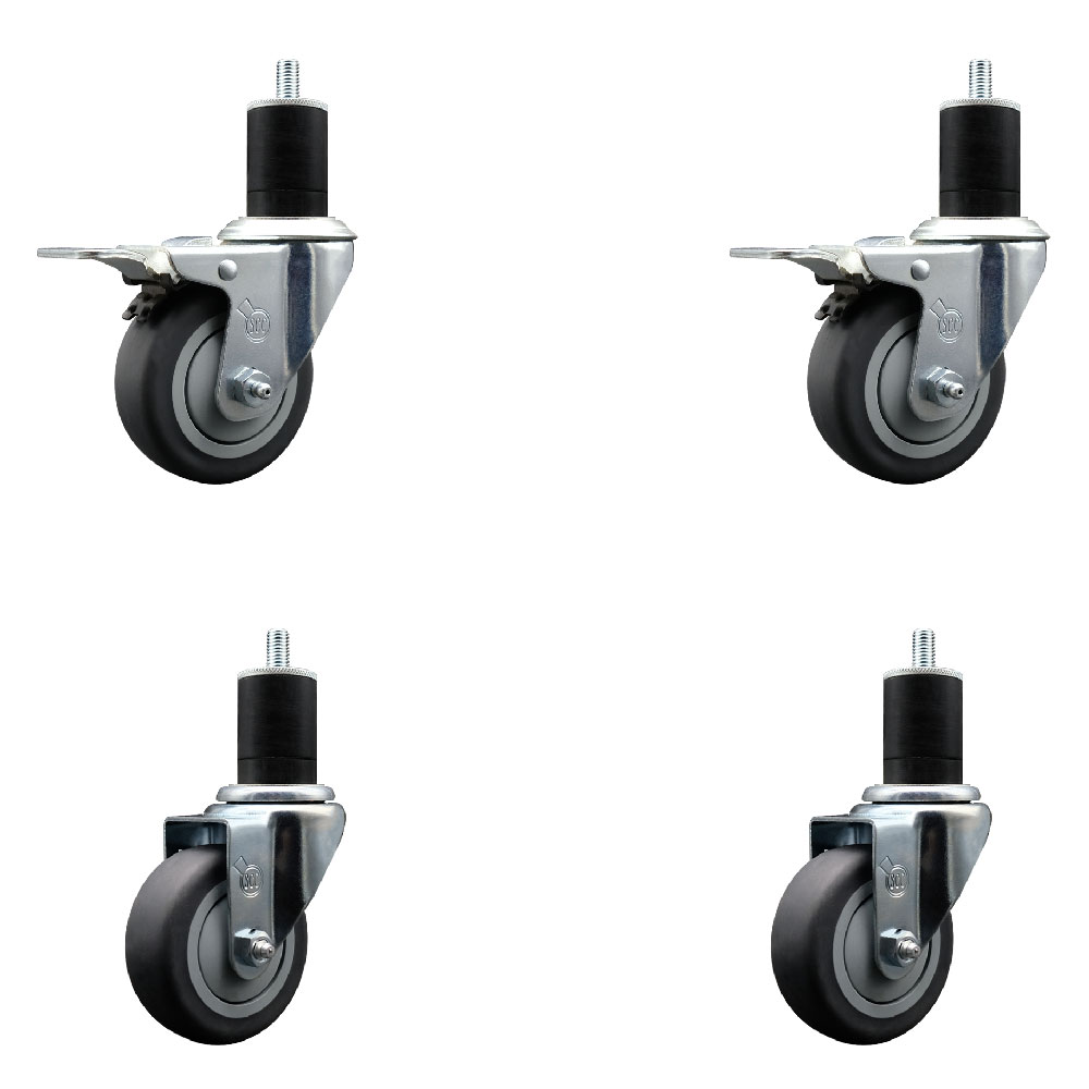 Thermoplastic Rubber Swivel Expanding Stem Caster Set of 4 with 3.5 Inch Gray Wheels and 1-3/4" Stems - Includes 2 with Total Locking Brakes - 920 lbs Total Capacity - Service Caster Brand — photo 1