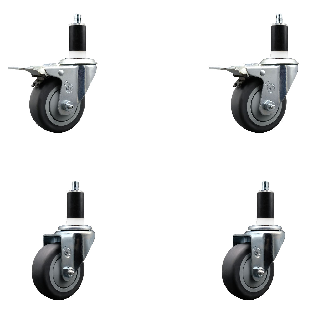 Stainless Steel Thermoplastic Rubber Swivel Expanding Stem Caster Set of 4 with 3.5 Inch Gray Wheels and 1-3/8" Stems - 2 with Total Locking Brakes - 920 lbs Total Capacity - Service Caster Brand — photo 1