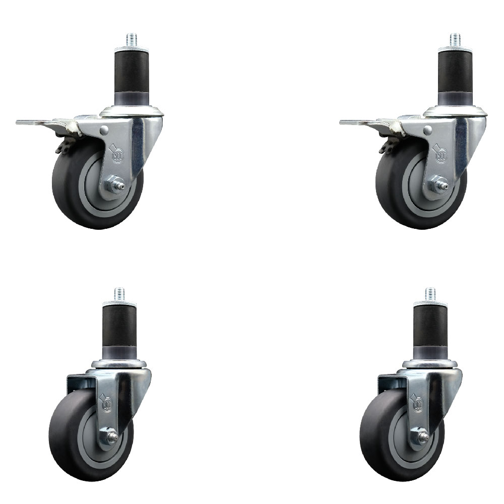 Thermoplastic Rubber Swivel Expanding Stem Caster Set of 4 with 3.5 Inch Gray Wheels and 1-5/8" Stems - Includes 2 with Total Locking Brakes - 920 lbs Total Capacity - Service Caster Brand — photo 1