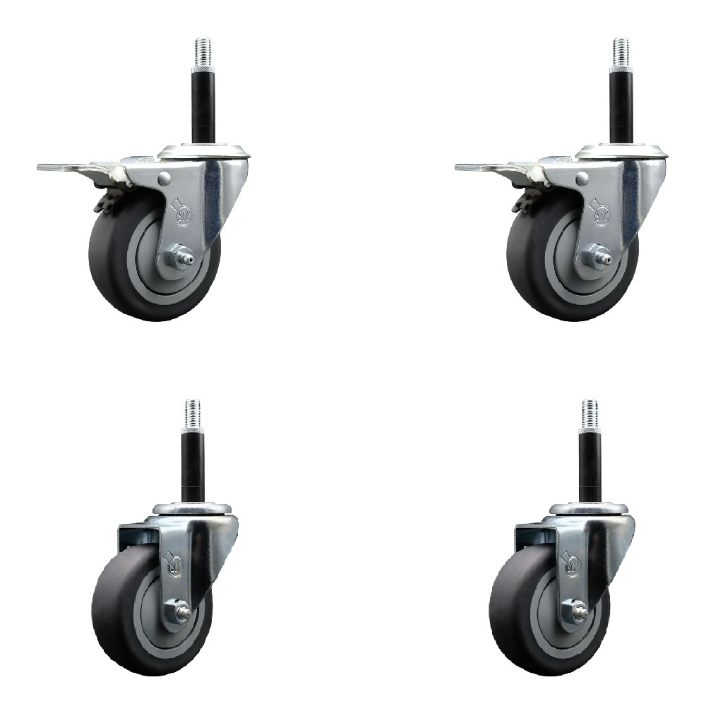 Stainless Steel Thermoplastic Rubber Swivel Expanding Stem Caster Set of 4 with 3.5 Inch Gray Wheels and 3/4" Stems - 2 with Total Locking Brakes - 920 lbs Total Capacity - Service Caster Brand — photo 1