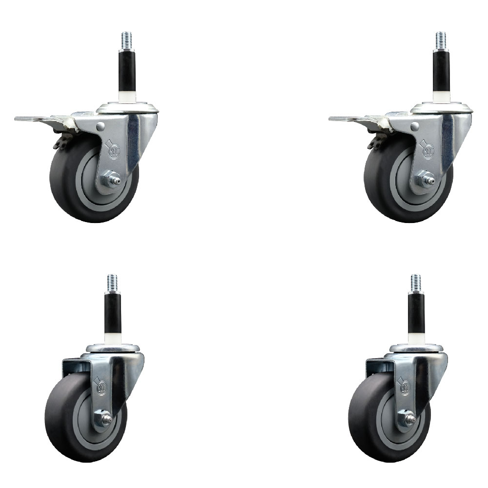 Thermoplastic Rubber Swivel Expanding Stem Caster Set of 4 with 3.5 Inch Gray Wheels and 7/8" Stems - Includes 2 with Total Locking Brakes - 920 lbs Total Capacity - Service Caster Brand — photo 1