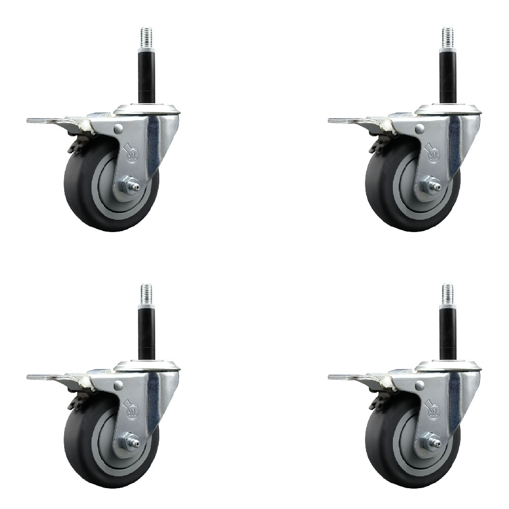 Thermoplastic Rubber Swivel Expanding Stem Caster Set of 4 with 3.5 Inch Gray Wheels and 3/4" Stems - Includes 4 Swivel with Total Locking Brakes - 230 lbs. Capacity Per Caster - Service Caster Brand — photo 1