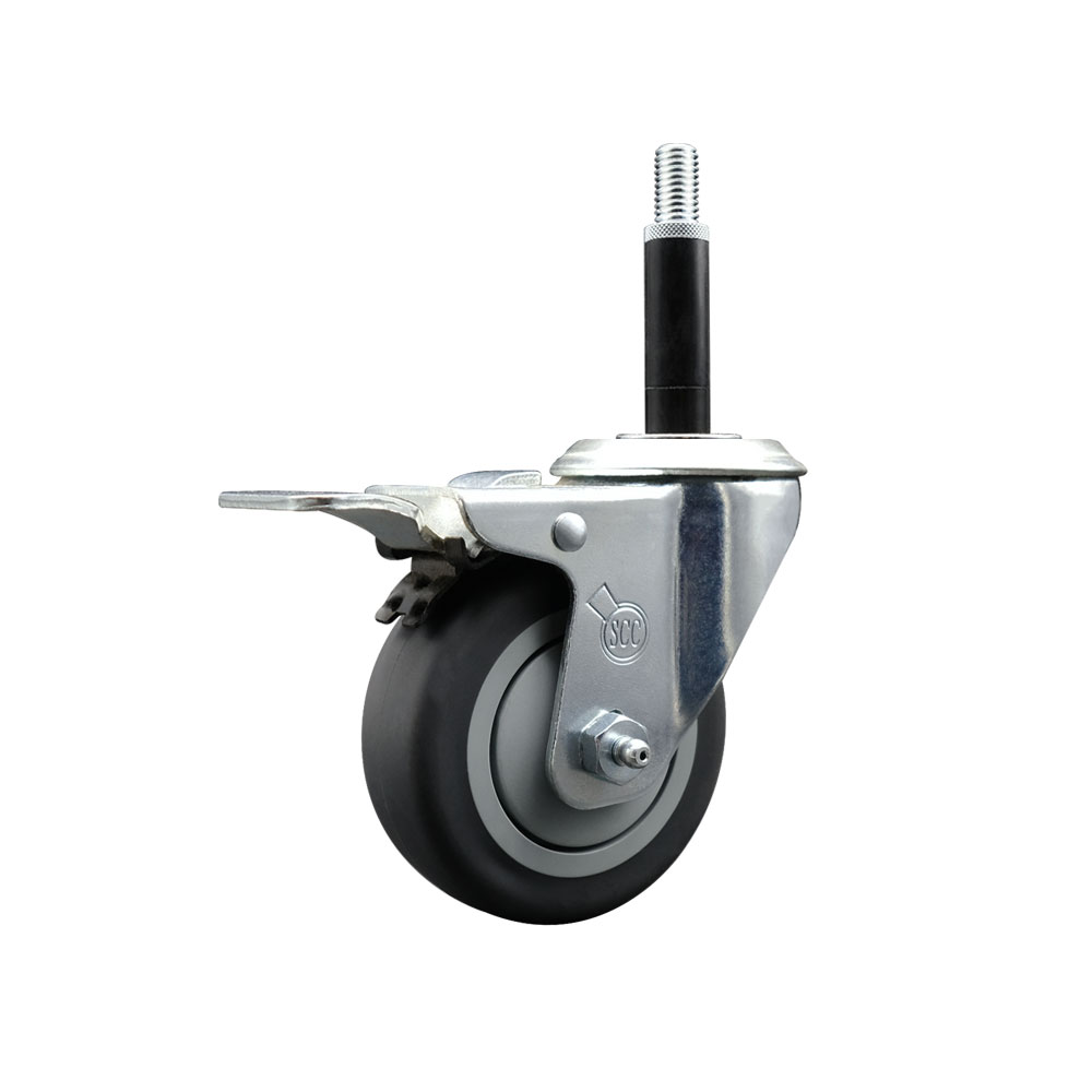 Thermoplastic Rubber Swivel Expanding Stem Swivel Caster with 3.5 Inch Gray Wheel and 3/4" Stem & Total Locking Brake - 230 lbs. Capacity Per Caster - Service Caster Brand — photo 1